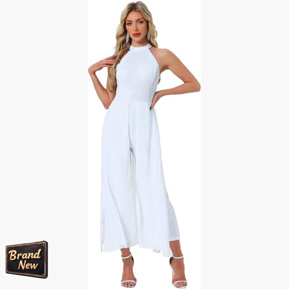 Pants - Small Halter Neck Jumpsuit Sleeveless Wide Leg Formal Summer Wedding
